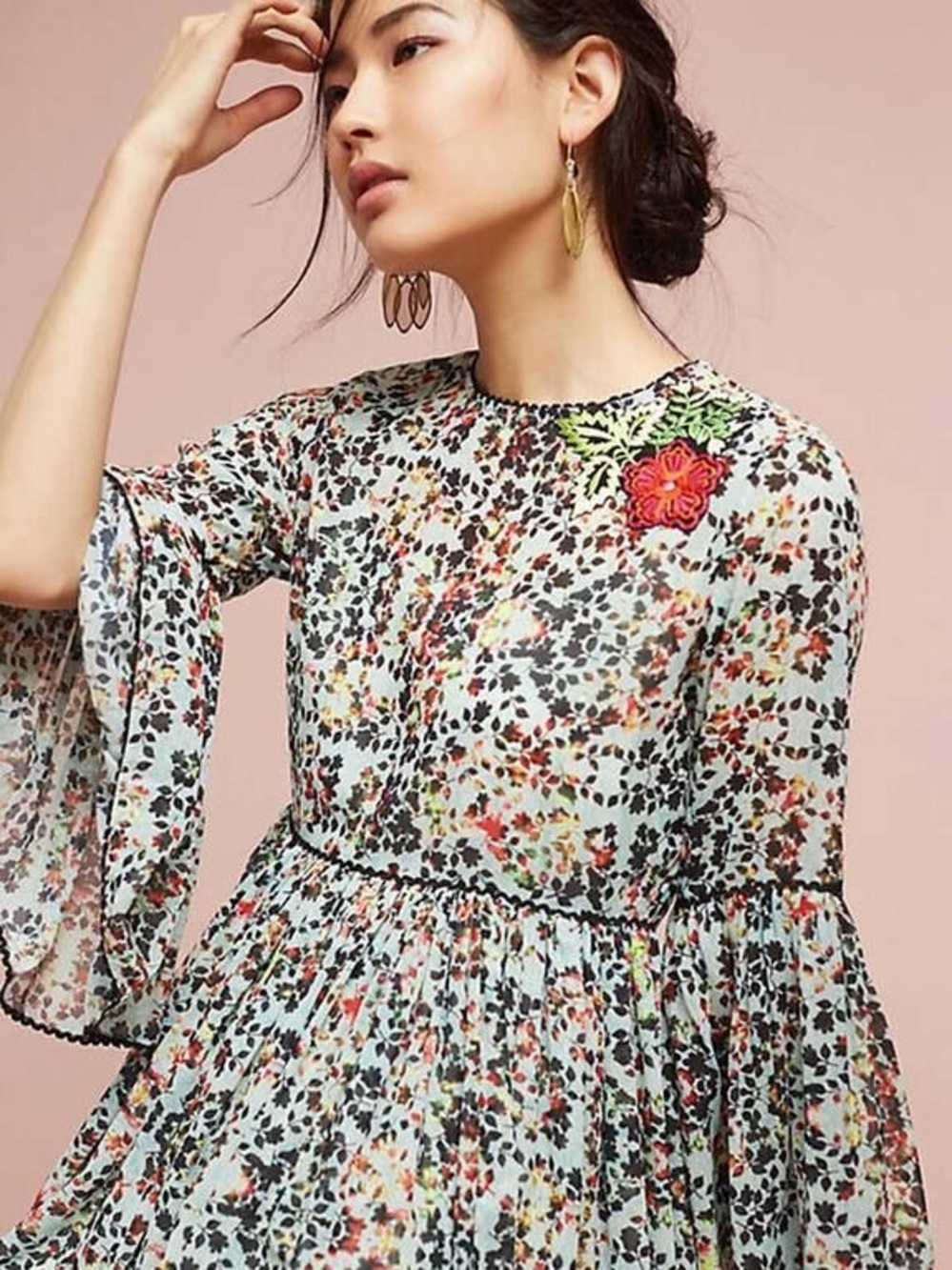 Bhanuni by Jyoti Floral Embroidered Babydoll Dress Bohemian Flowy Size 12